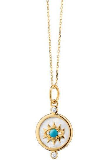 MONICA RICH KOSANN-Mother Of Pearl Mini Protect 18k Gold Evil Eye Charm Necklace-YELLOW GOLD