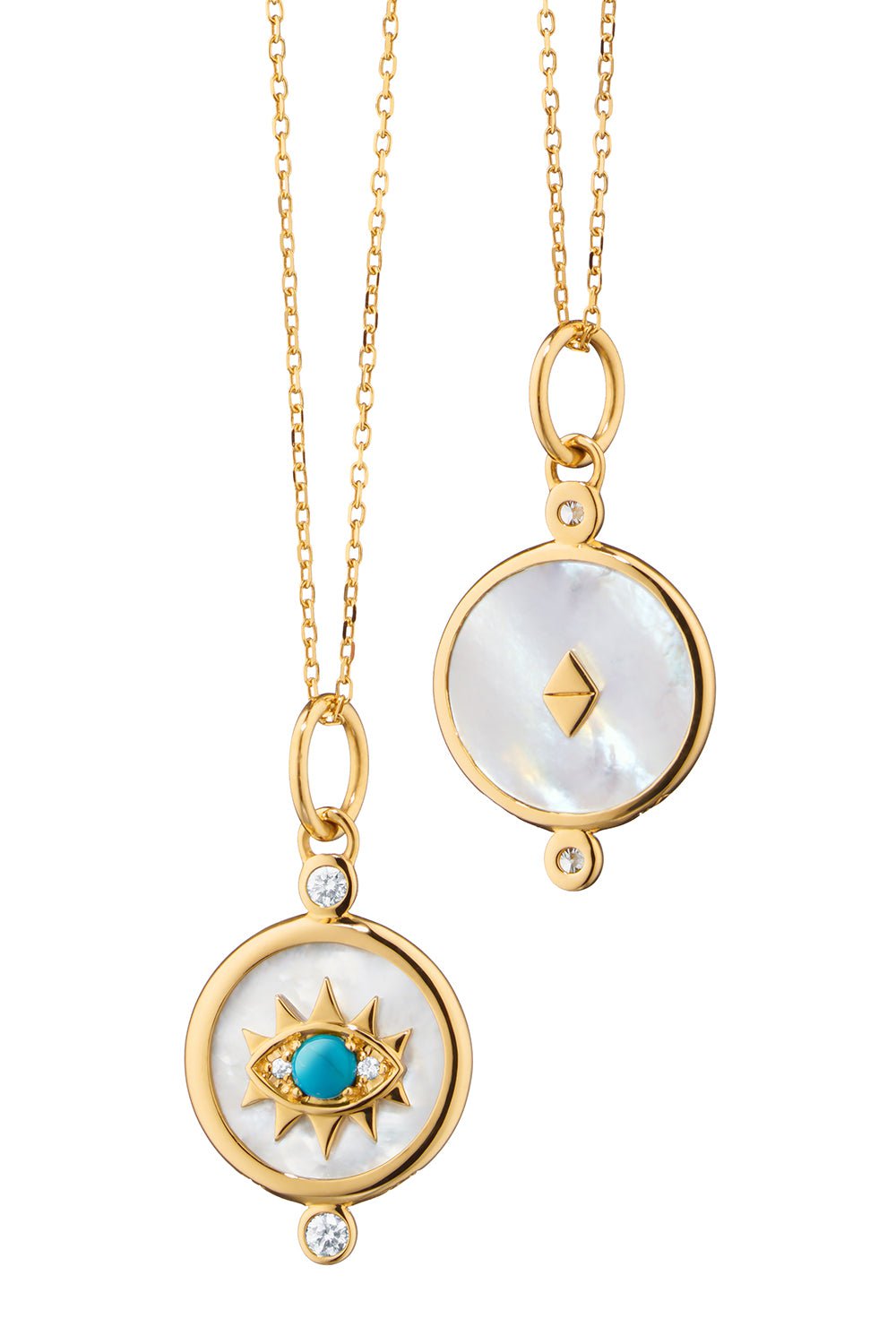MONICA RICH KOSANN-Mother Of Pearl Mini Protect 18k Gold Evil Eye Charm Necklace-YELLOW GOLD