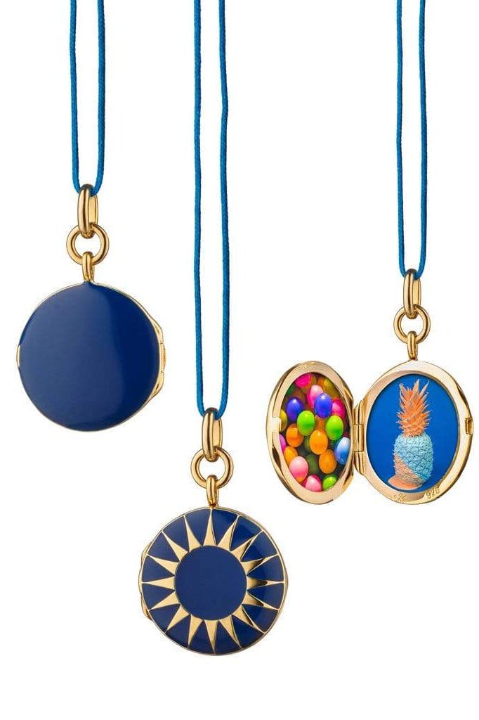 MONICA RICH KOSANN-Navy Enamel Locket Necklace-YELLOW GOLD