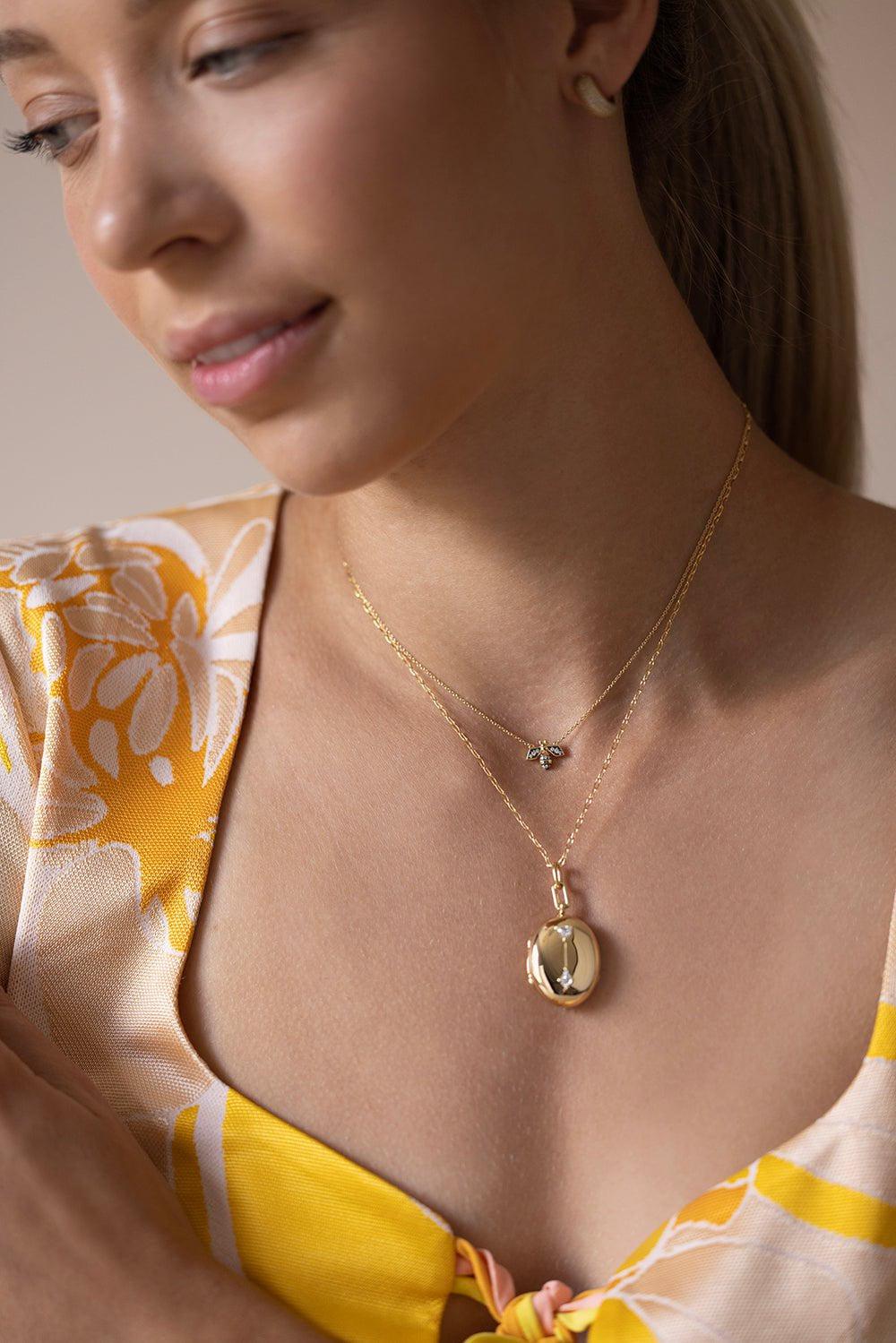 MONICA RICH KOSANN-Oval Locket Necklace-YELLOW GOLD