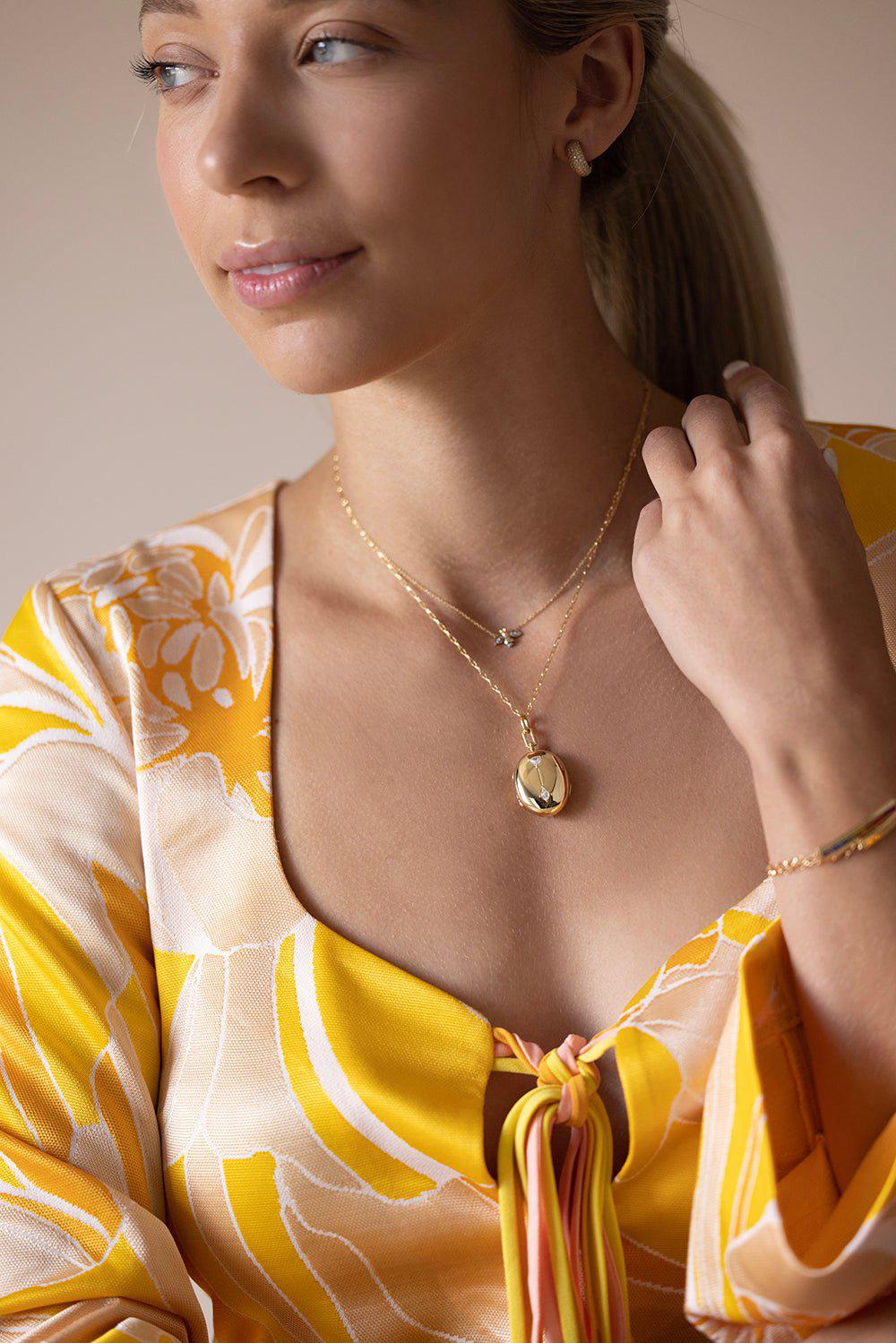 MONICA RICH KOSANN-Oval Locket Necklace-YELLOW GOLD
