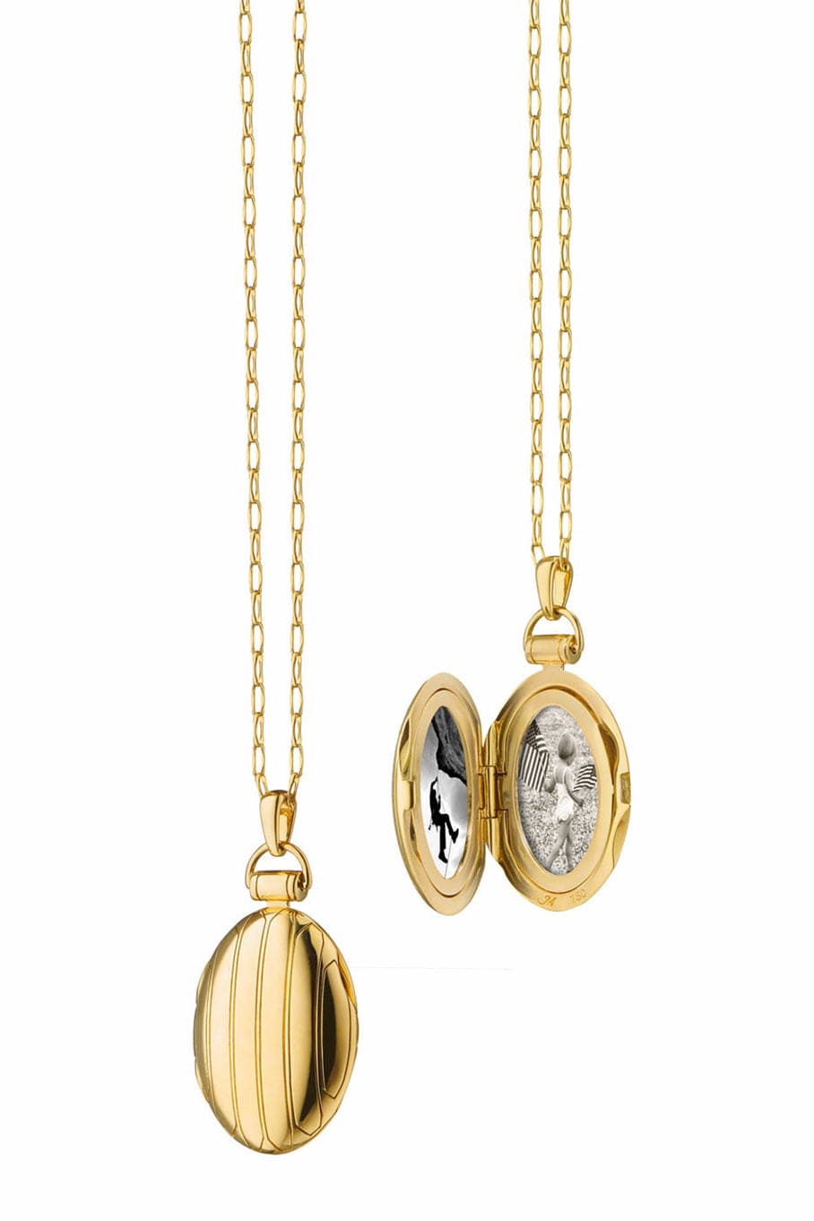 MONICA RICH KOSANN-Oval Pinstripe Gold Locket Necklace-YELLOW GOLD