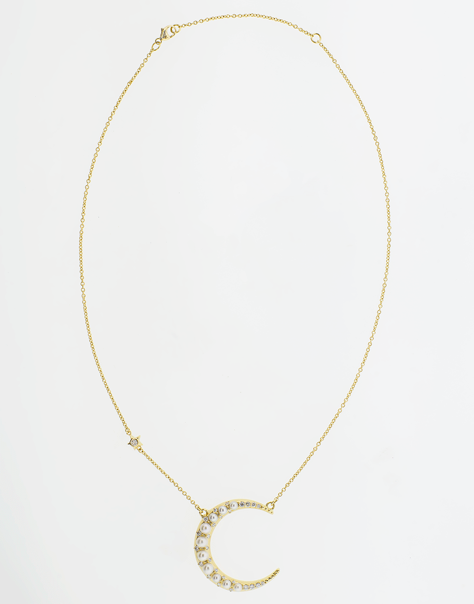 MONICA RICH KOSANN-Pearl Crescent Moon Necklace-YELLOW GOLD