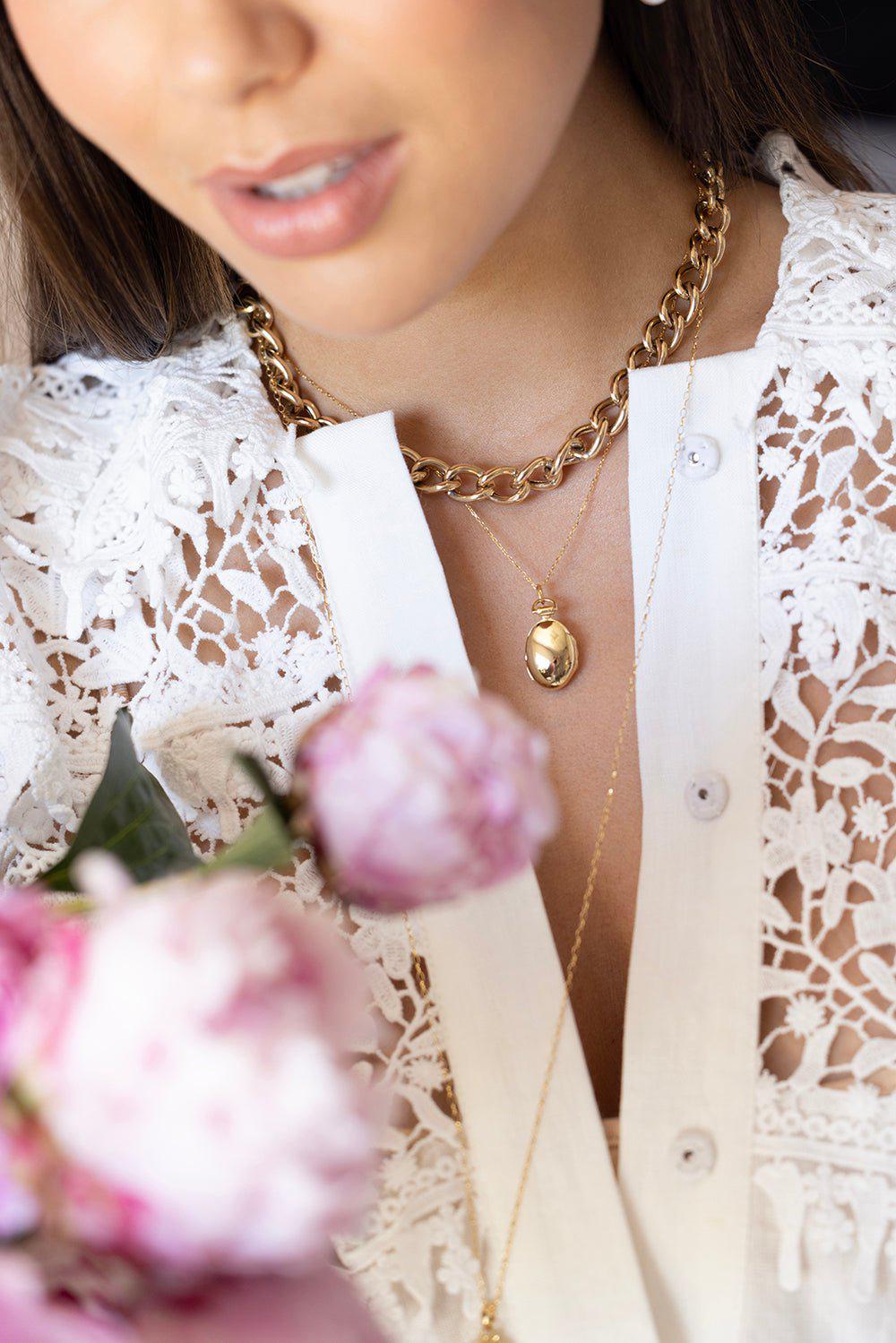 MONICA RICH KOSANN-Petite Anna Locket Necklace-YELLOW GOLD