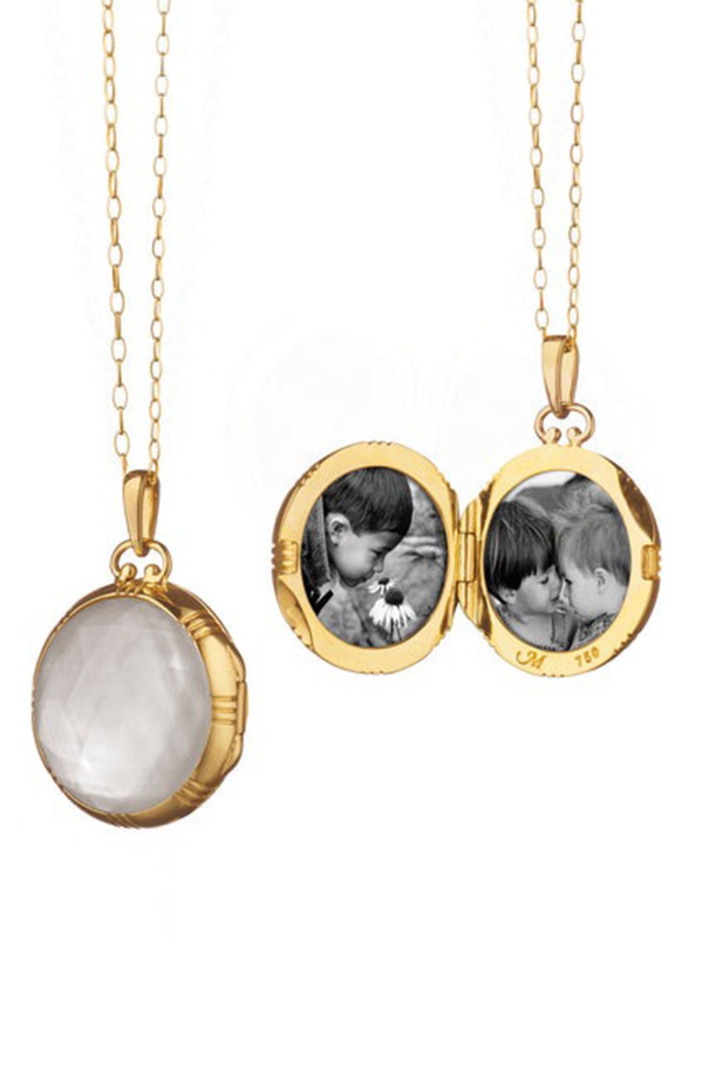 MONICA RICH KOSANN-Petite Mother Of Pearl Locket Necklace-YELLOW GOLD