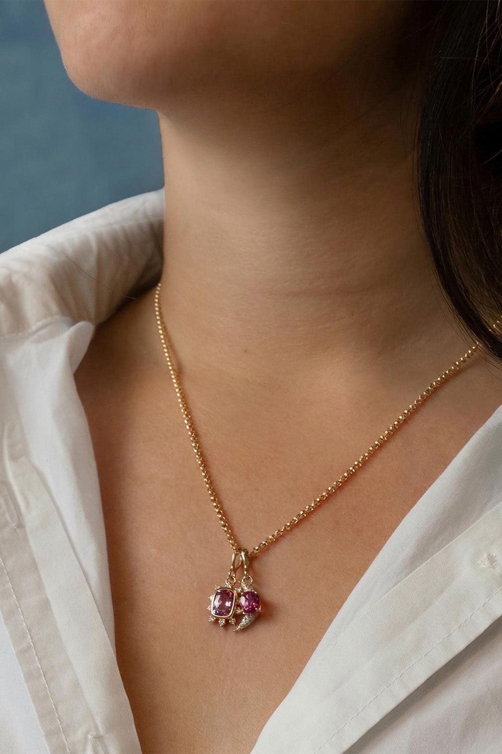 Pink Spinel Star Moon Charm Necklace-YELLOW GOLD-JEWELRYFINE JEWELNECKLACE O-MONICA RICH KOSANN