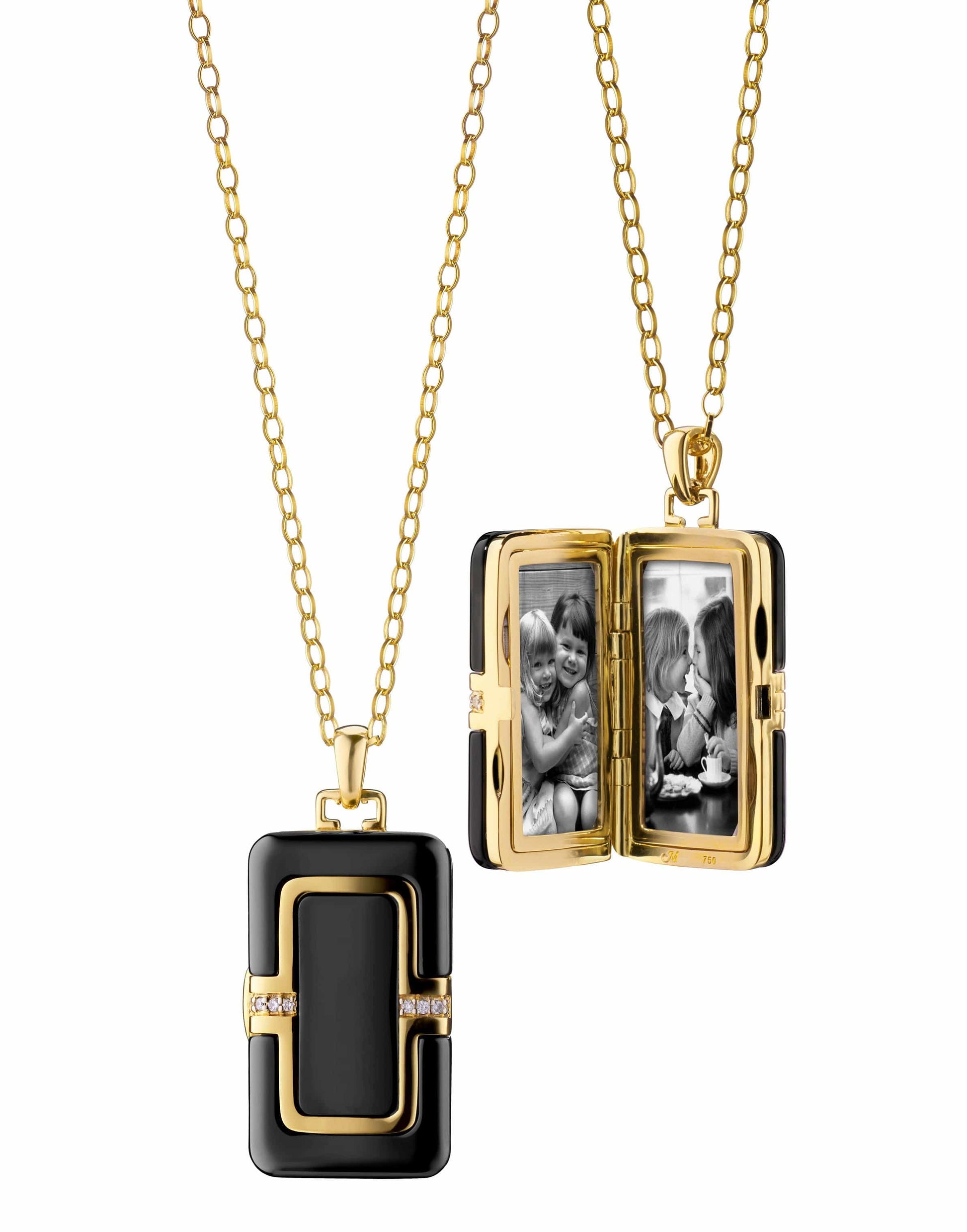 MONICA RICH KOSANN-Rectangular Black Ceramic Locket-YELLOW GOLD