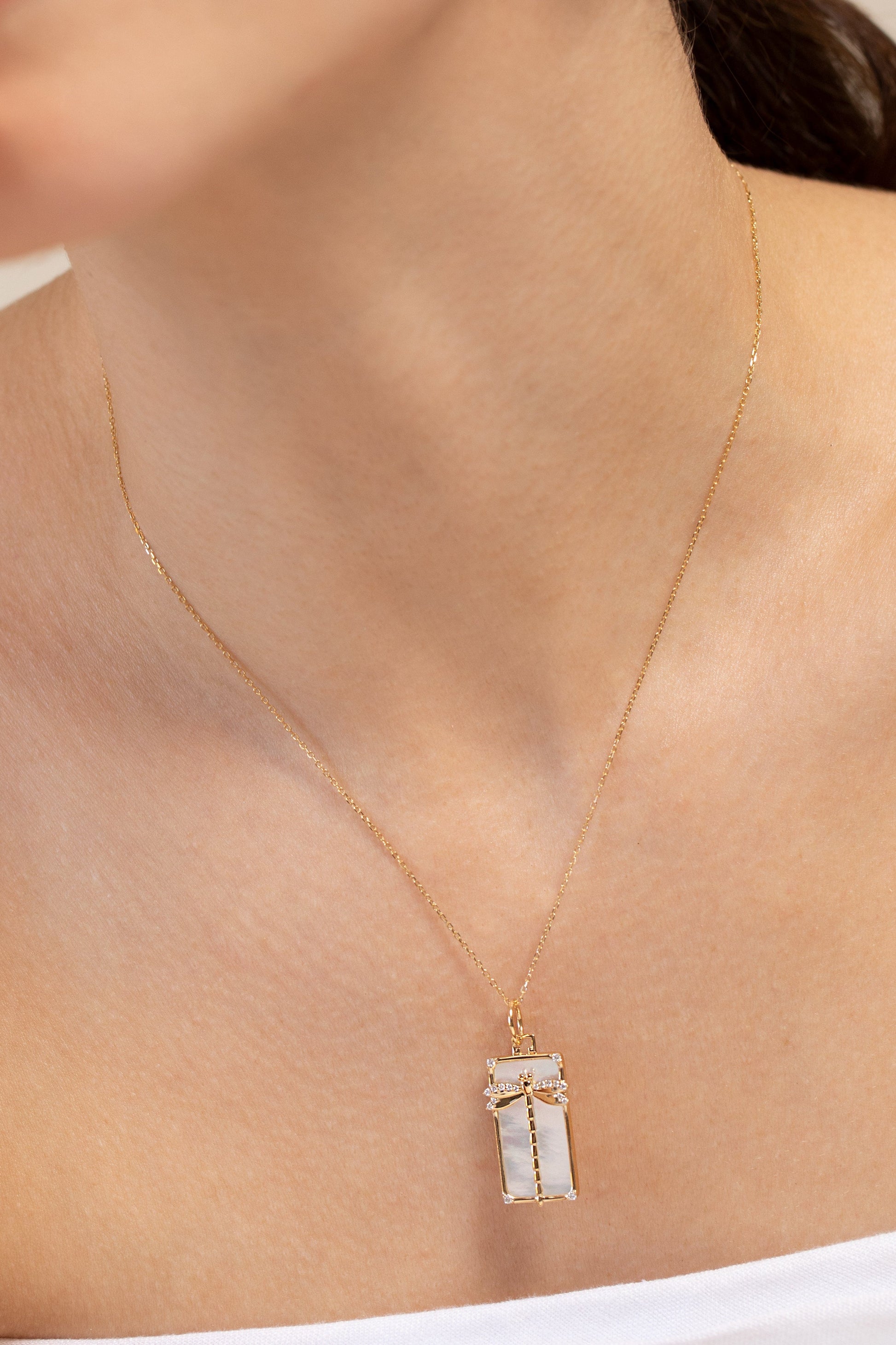 MONICA RICH KOSANN-Rectangular Dragonfly Necklace-YELLOW GOLD