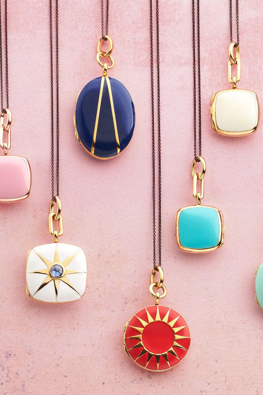 MONICA RICH KOSANN-Red Enamel Locket Necklace-YELLOW GOLD