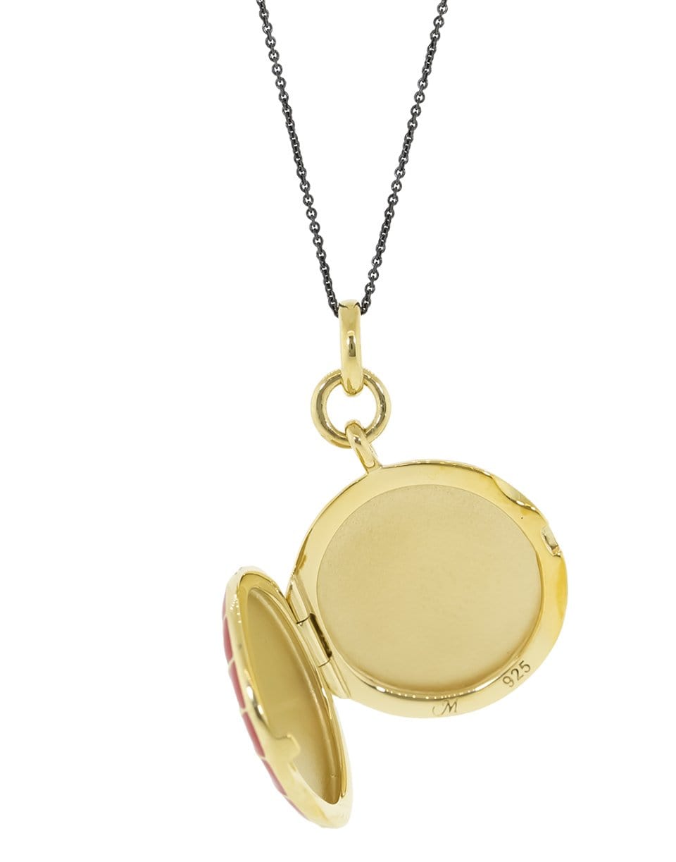 MONICA RICH KOSANN-Red Enamel Locket Necklace-YELLOW GOLD