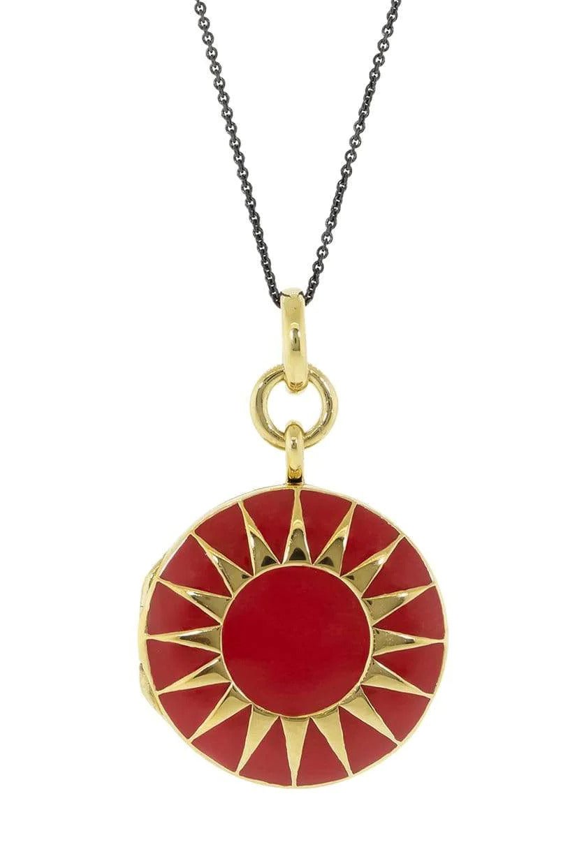MONICA RICH KOSANN-Red Enamel Locket Necklace-YELLOW GOLD