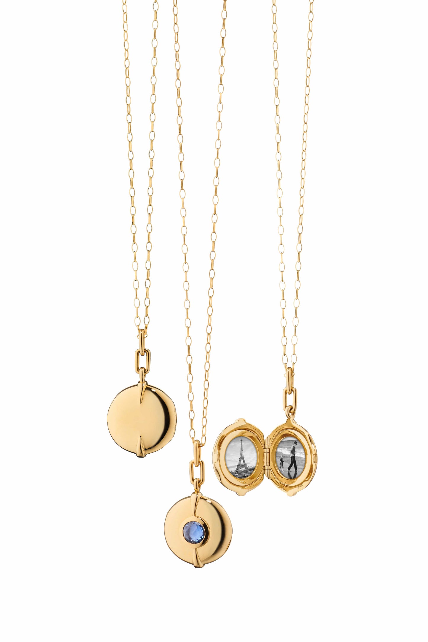 MONICA RICH KOSANN-Round Blue Sapphire Locket Necklace-YELLOW GOLD