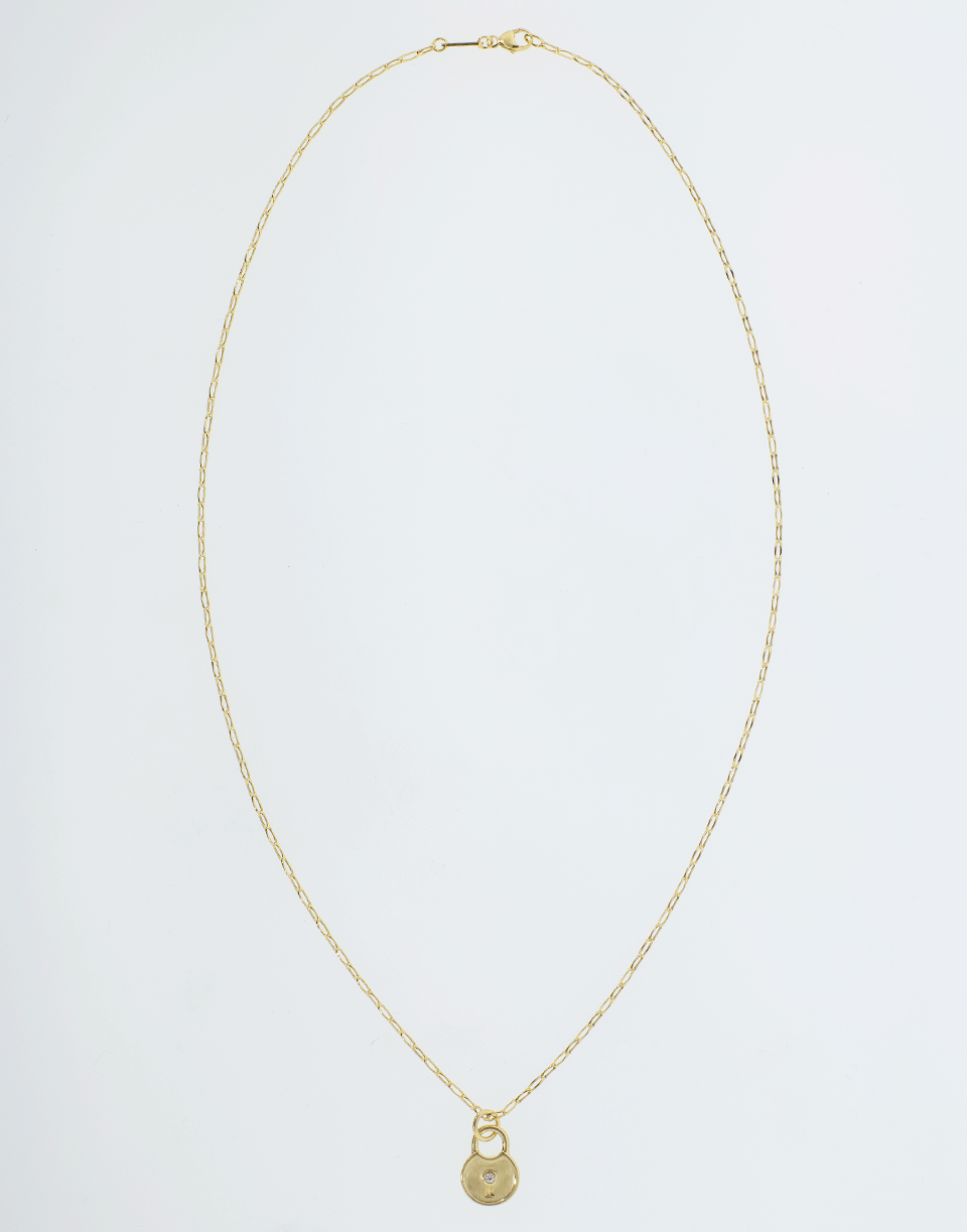 MONICA RICH KOSANN-Round Lock Charm Necklace-YELLOW GOLD