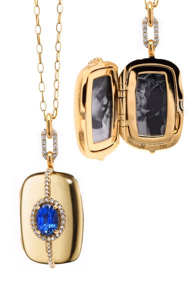 MONICA RICH KOSANN-Sapphire and Diamond Halo Locket Necklace-YELLOW GOLD
