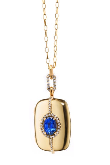 MONICA RICH KOSANN-Sapphire and Diamond Halo Locket Necklace-YELLOW GOLD