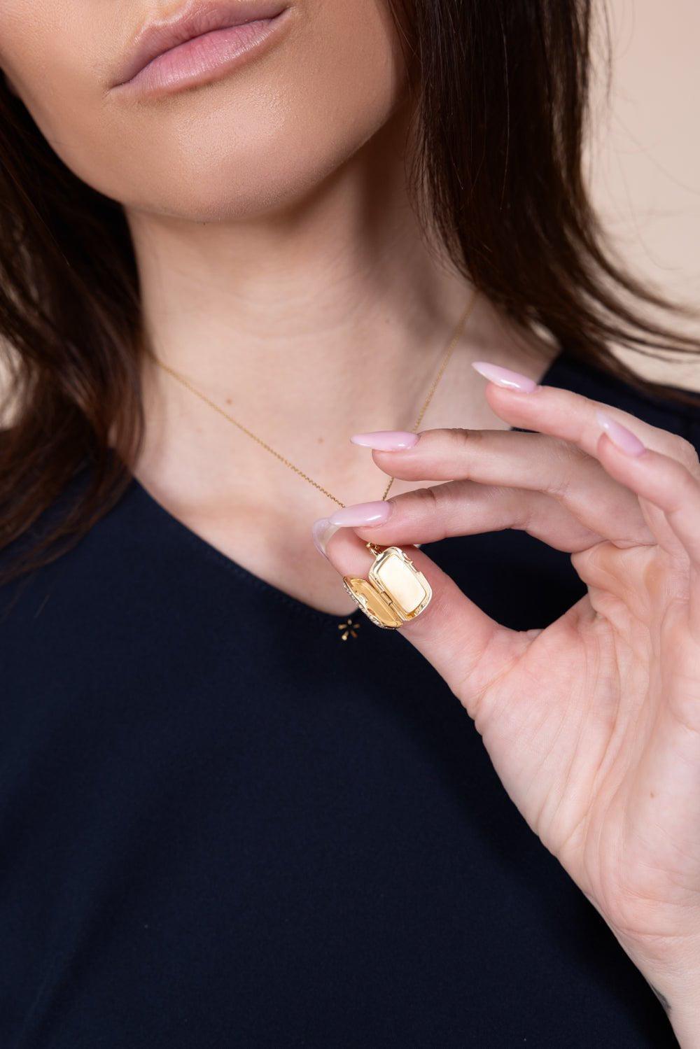 MONICA RICH KOSANN-Slim Fran Locket Necklace-YELLOW GOLD