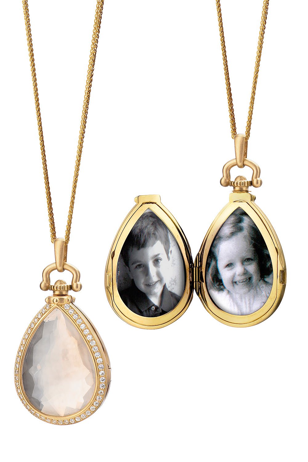 MONICA RICH KOSANN-Snow Quartz Teardrop Locket-YELLOW GOLD