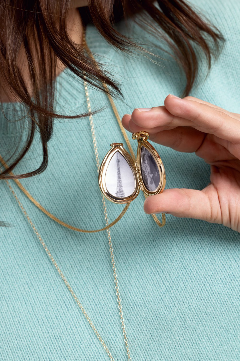 MONICA RICH KOSANN-Snow Quartz Teardrop Locket-YELLOW GOLD