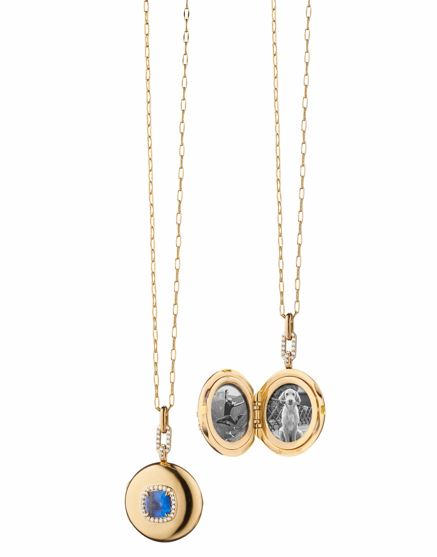 MONICA RICH KOSANN-Special Edition Cushion Sapphire and Diamond Locket-YELLOW GOLD