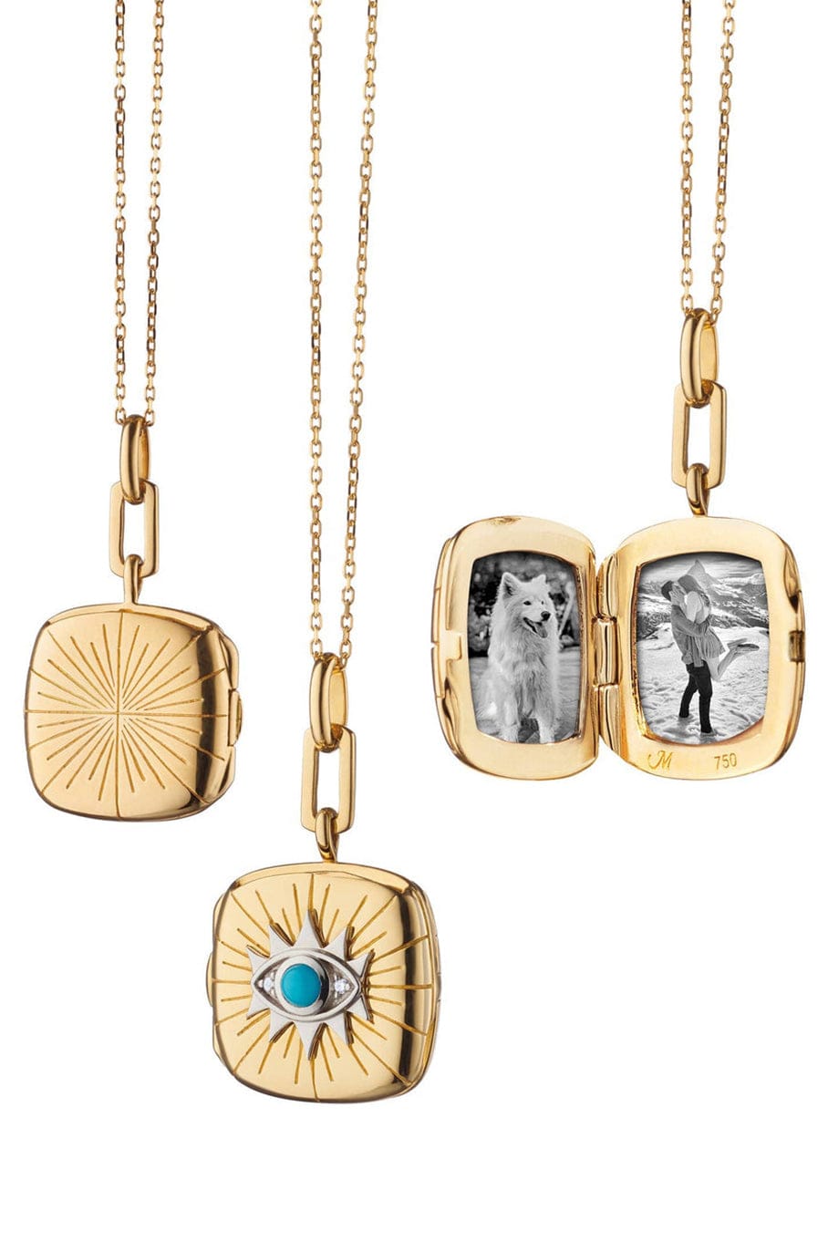 MONICA RICH KOSANN-Turquiose and Diamond Evil Eye Locket Necklace-YELLOW GOLD