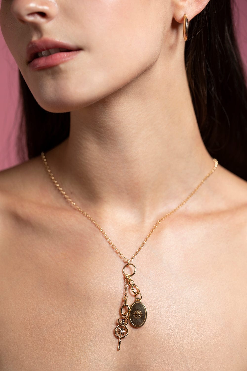MONICA RICH KOSANN-Two Station Charm Necklace-YELLOW GOLD