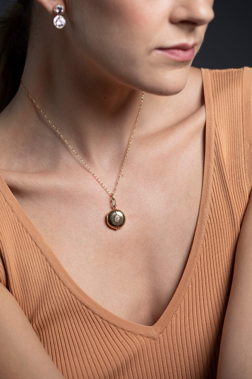 MONICA RICH KOSANN-Vintage Diamond Locket Necklace-YELLOW GOLD