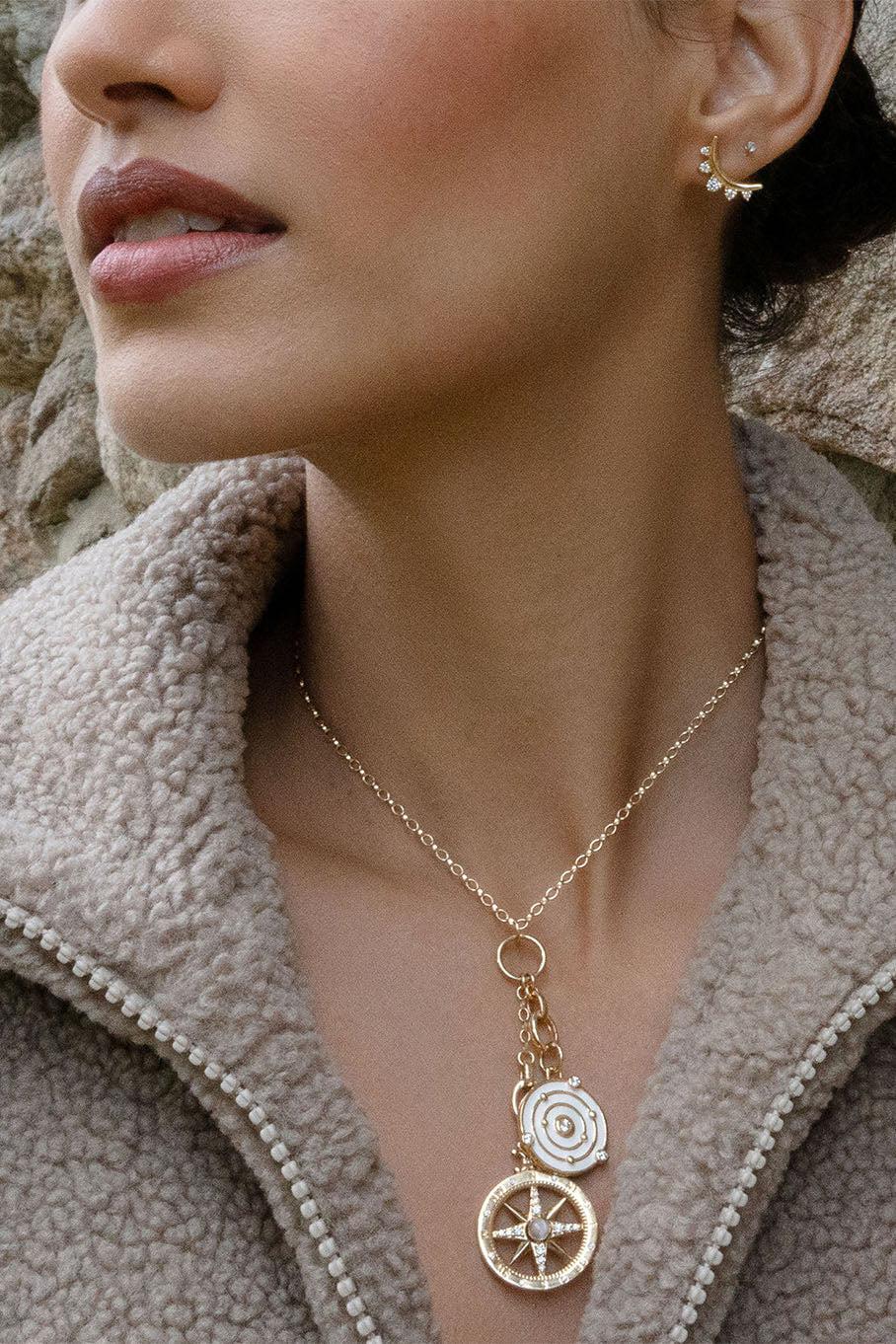 MONICA RICH KOSANN-White Enamel Adventure Compass Necklace-YELLOW GOLD
