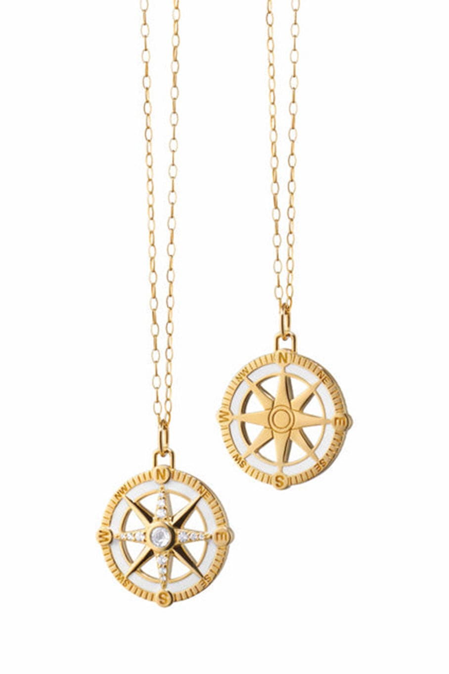 MONICA RICH KOSANN-White Enamel Adventure Compass Necklace-YELLOW GOLD