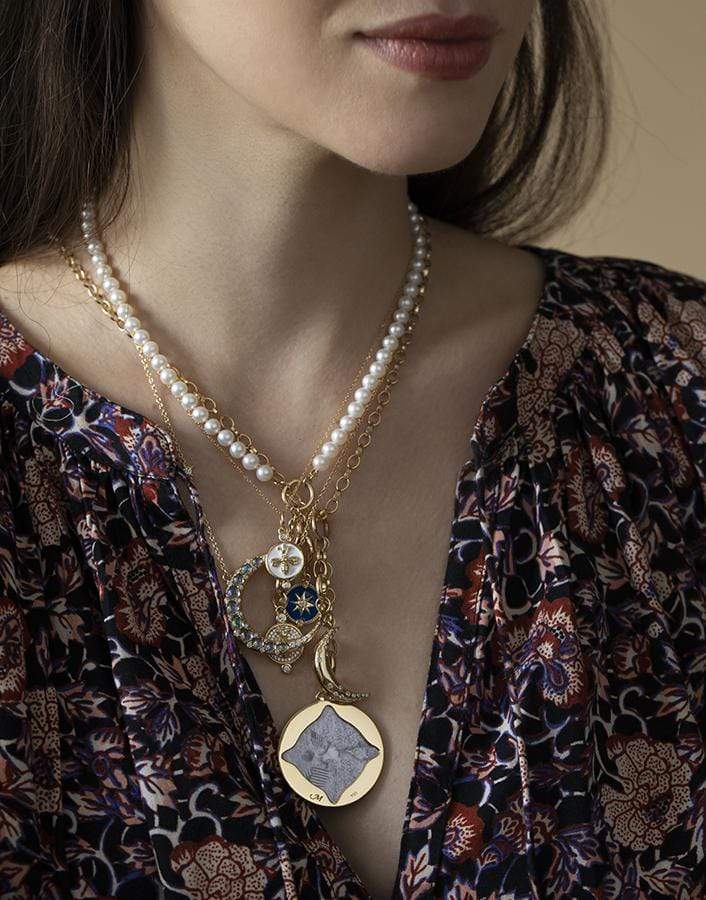MONICA RICH KOSANN-White Enamel and Diamond Queen Bee Charm Necklace-YELLOW GOLD
