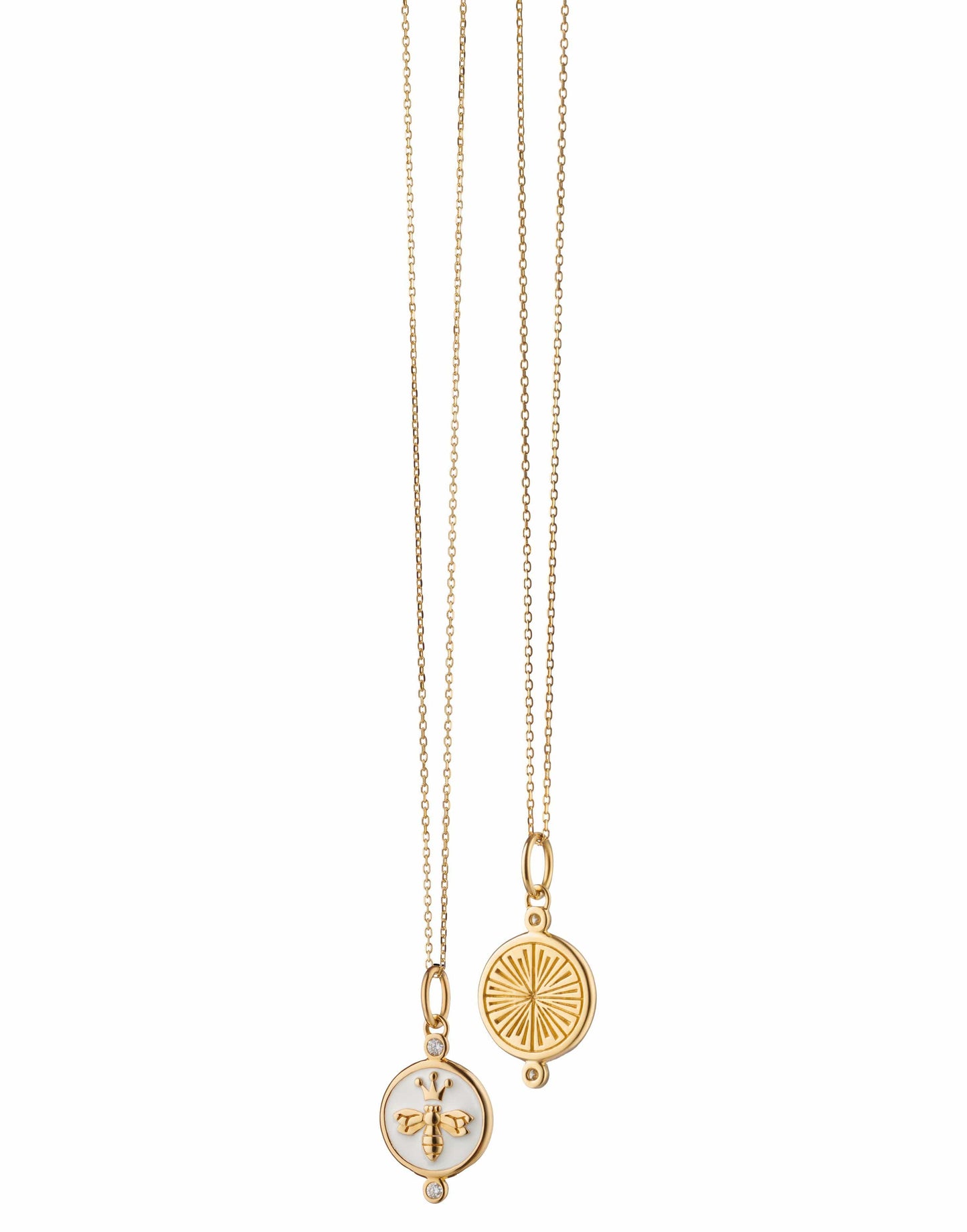 MONICA RICH KOSANN-White Enamel and Diamond Queen Bee Charm Necklace-YELLOW GOLD