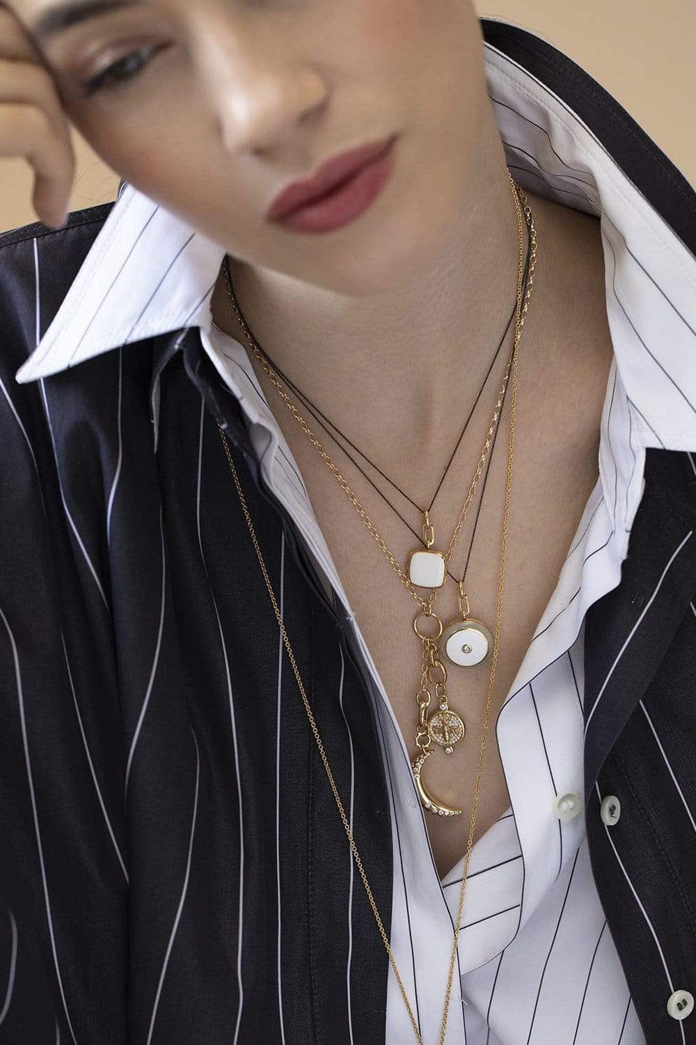 MONICA RICH KOSANN-White Enamel Cushion Locket Necklace-YELLOW GOLD