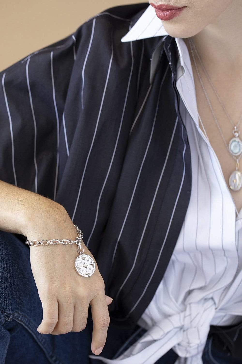 MONICA RICH KOSANN-Round Mosaic Half Locket - Sterling Silver-SILVER