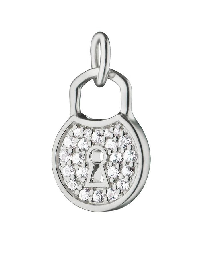 MONICA RICH KOSANN-White Sapphire Pave Lock Charm-SILVER