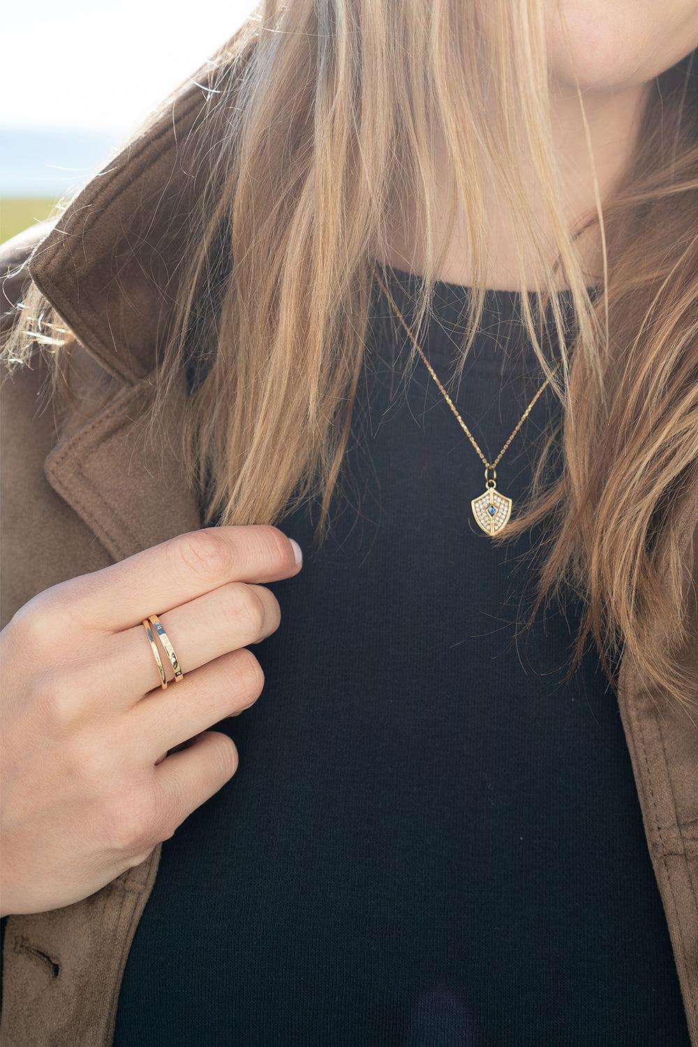 Blue Sapphire Mini Fearless Charm-YELLOW GOLD-JEWELRYFINE JEWELPENDANT-MONICA RICH KOSANN