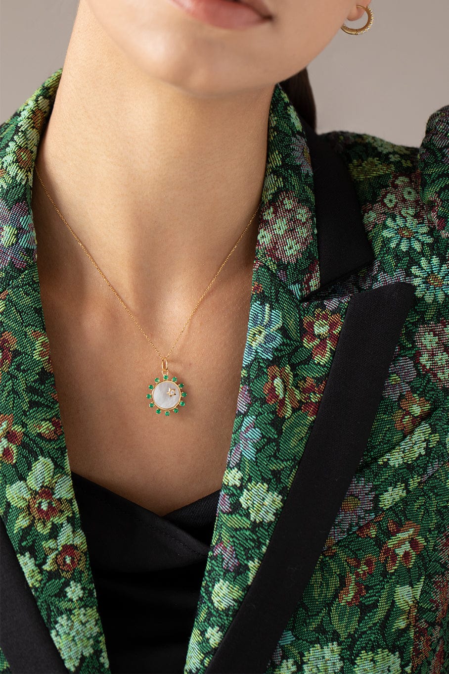 MONICA RICH KOSANN-Mother of Pearl Sun and Star Charm-YELLOW GOLD