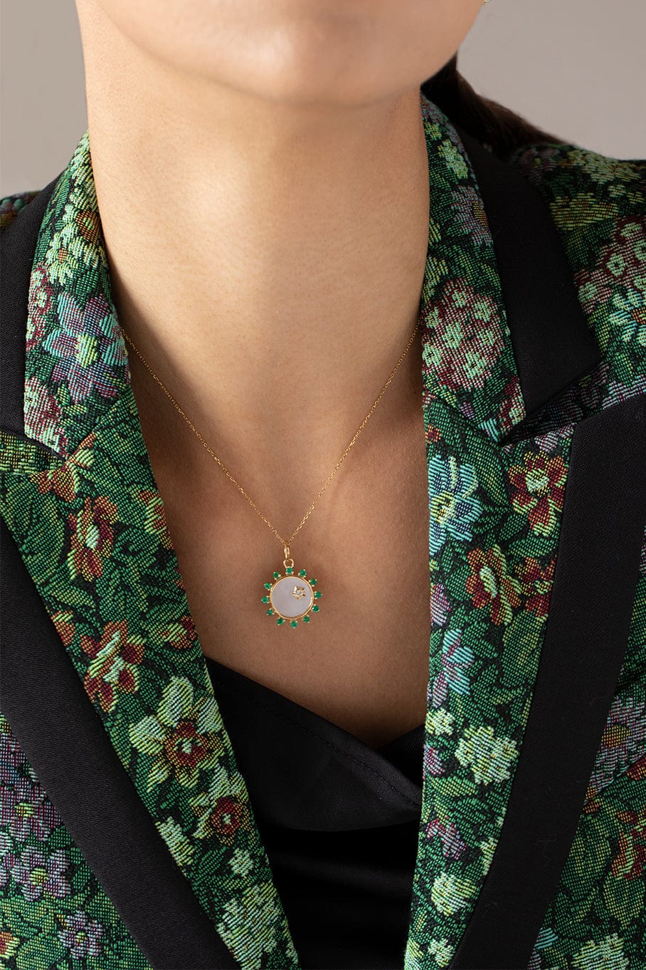 MONICA RICH KOSANN-Mother of Pearl Sun and Star Charm-YELLOW GOLD