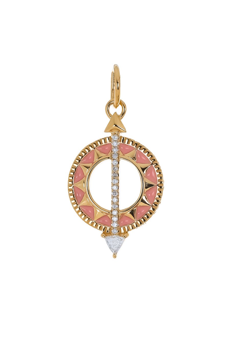 MONICA RICH KOSANN-Small Pink Enamel Sundial Charm-YELLOW GOLD