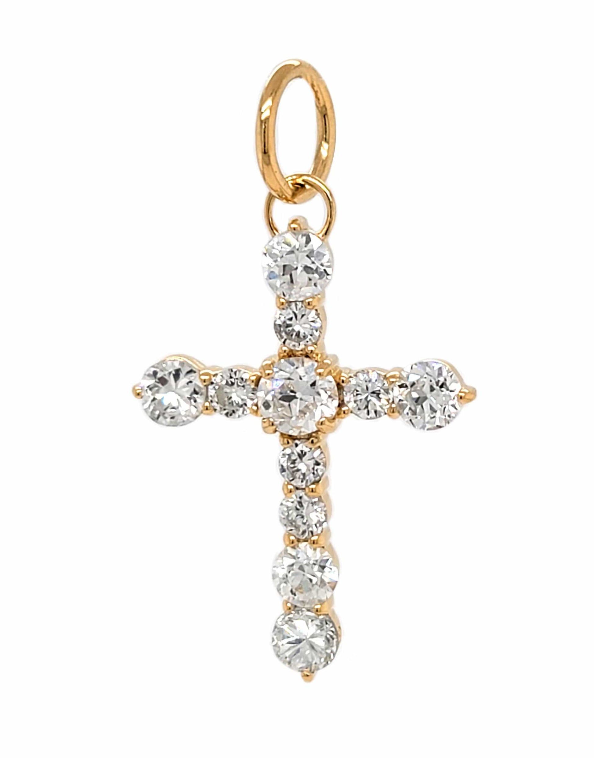 MONICA RICH KOSANN-Vintage Diamond Cross Charm-YELLOW GOLD