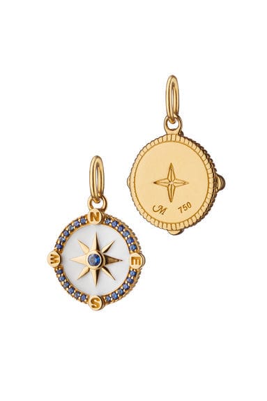 MONICA RICH KOSANN-White Enamel Mini Adventure Compass Charm-YELLOW GOLD