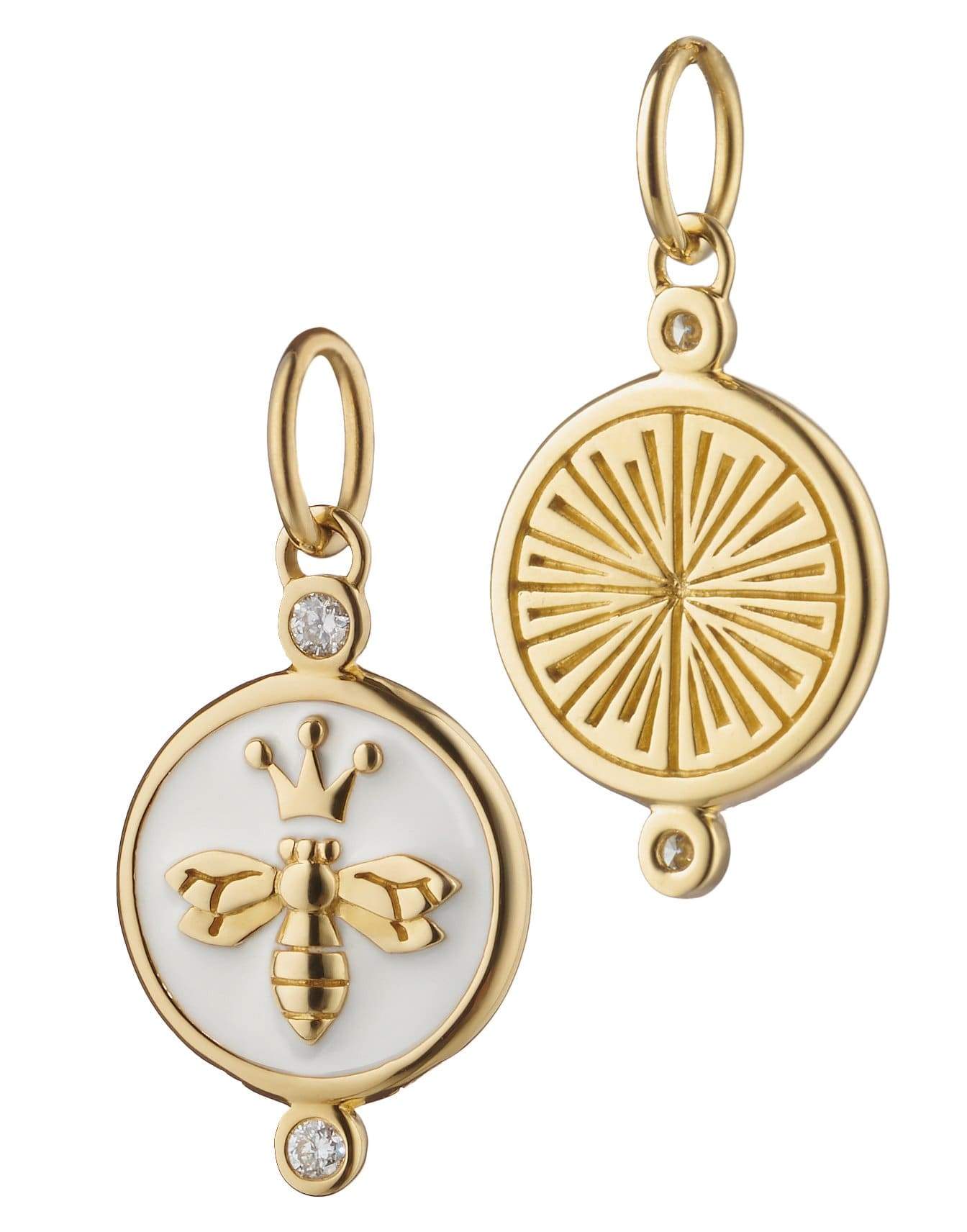 MONICA RICH KOSANN-White Enamel Queen Bee Charm-YELLOW GOLD