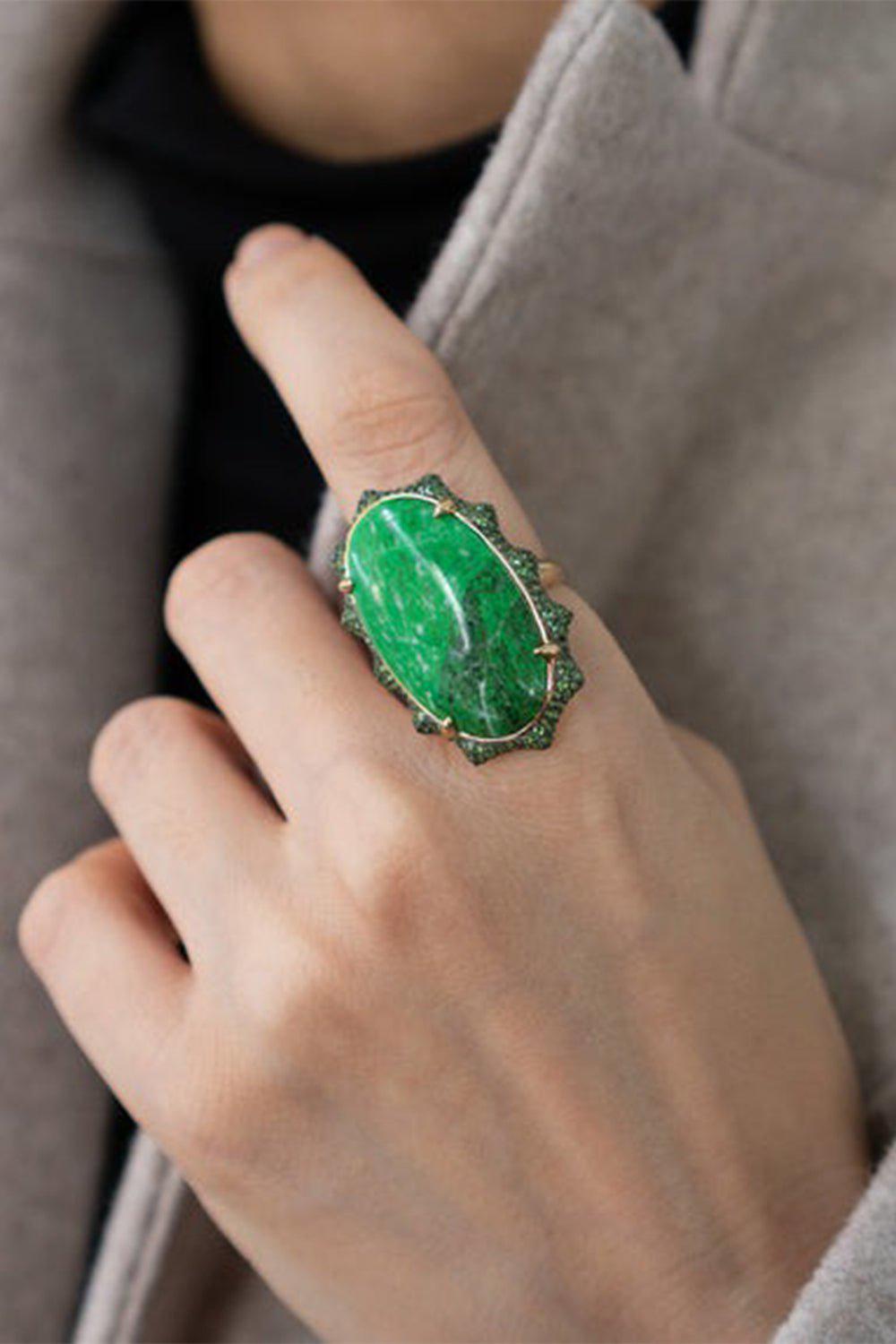 MONICA RICH KOSANN-"Happiness" Chloromelanite Sun Ring-YELLOW GOLD