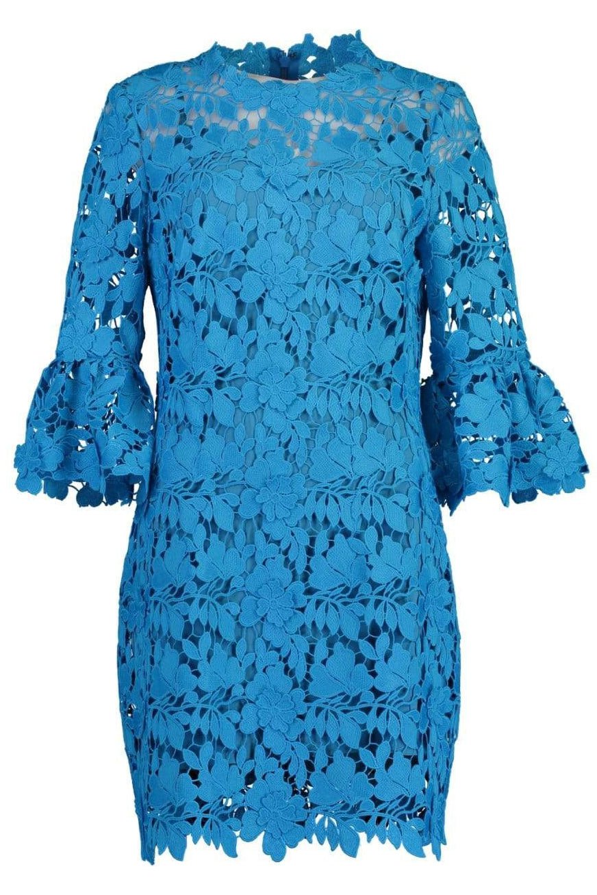 MONIQUE LHUILLIER-Three Quarter Bell Sleeve Mini Dress-