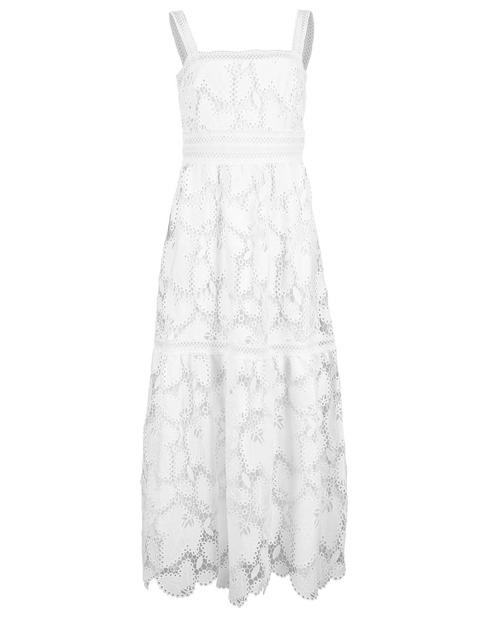 MONIQUE LHUILLIER-Guipure Lace Tiered Maxi Dress-