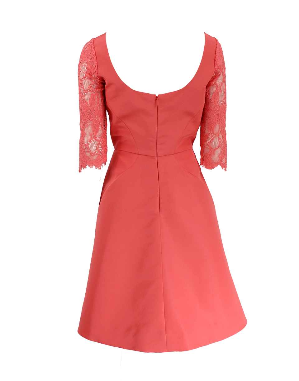 MONIQUE LHUILLIER-Lace Sleeve A-Line Dress-CORAL