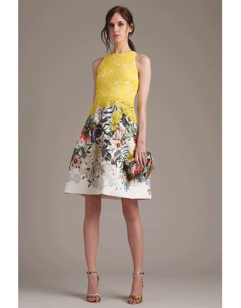 MONIQUE LHUILLIER-Lace Botanical Dress-