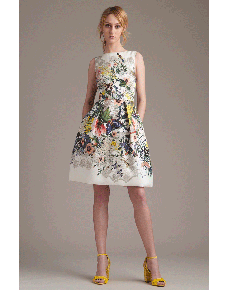 MONIQUE LHUILLIER-Botanical V-Back Dress-