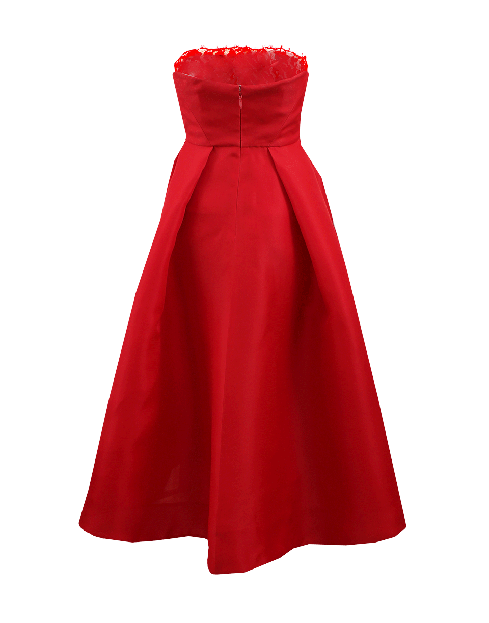 MONIQUE LHUILLIER-Strapless Lace Bodice Dress-ROUGE