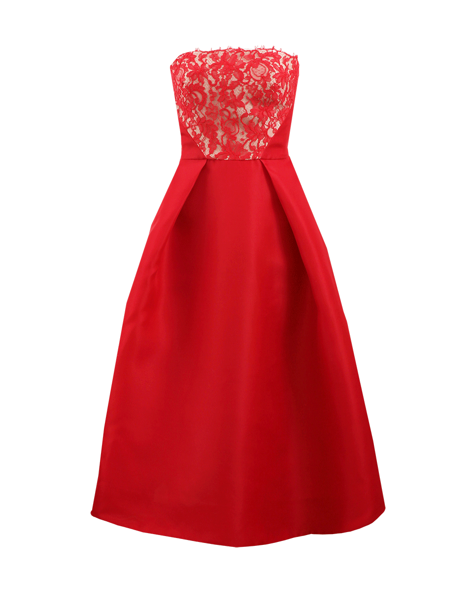 MONIQUE LHUILLIER-Strapless Lace Bodice Dress-ROUGE