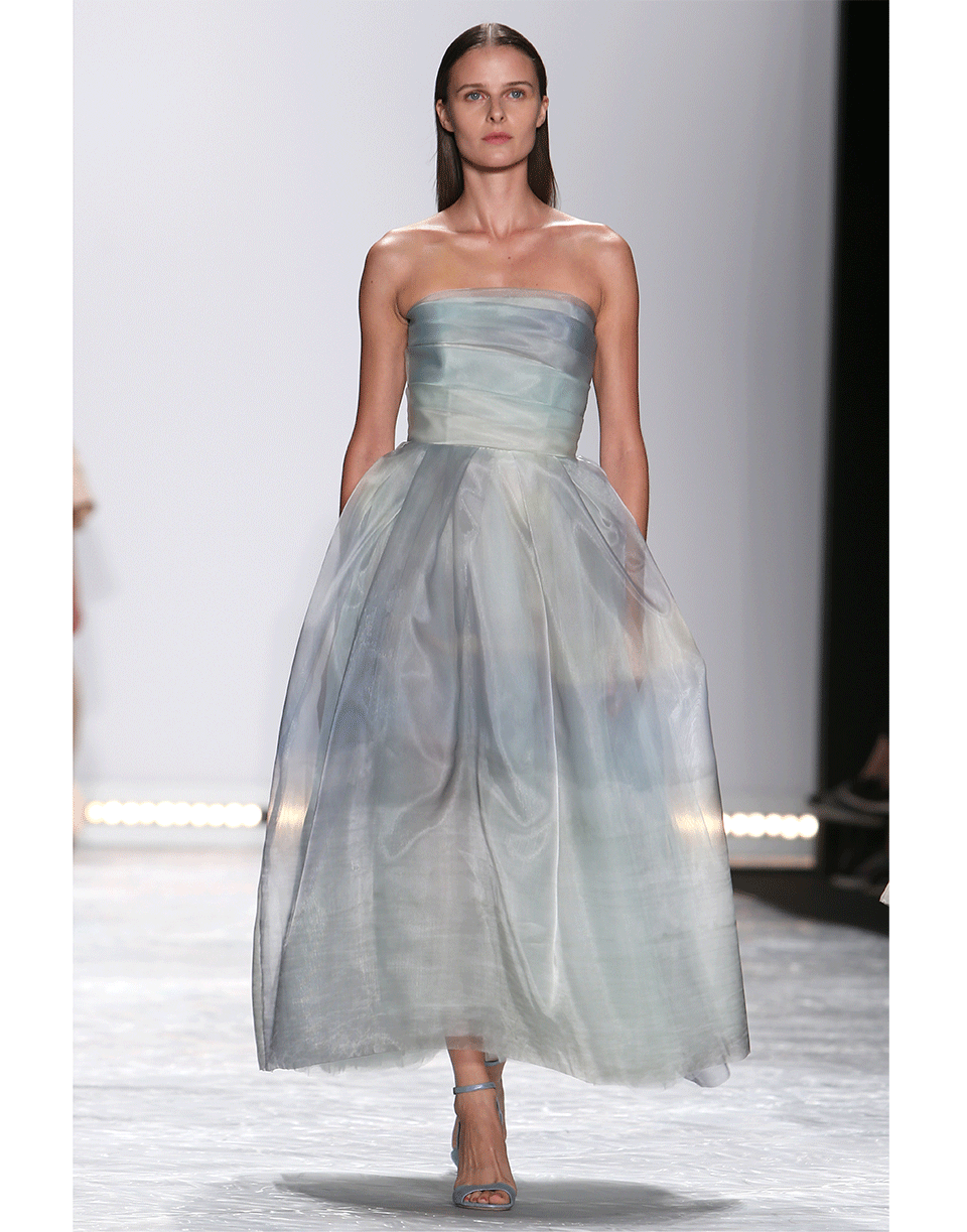 MONIQUE LHUILLIER-Luminous Sky Tea Length Dress-SKY BLUE