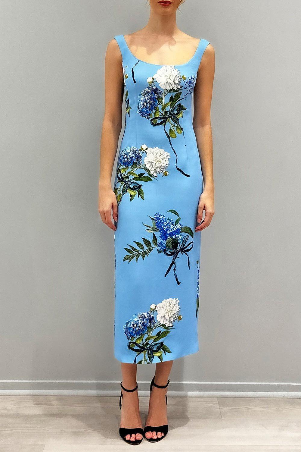 MONIQUE LHUILLIER-Scoop Neck Floral Dress-